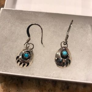 Handmade silver dangle earrings turquoise accent